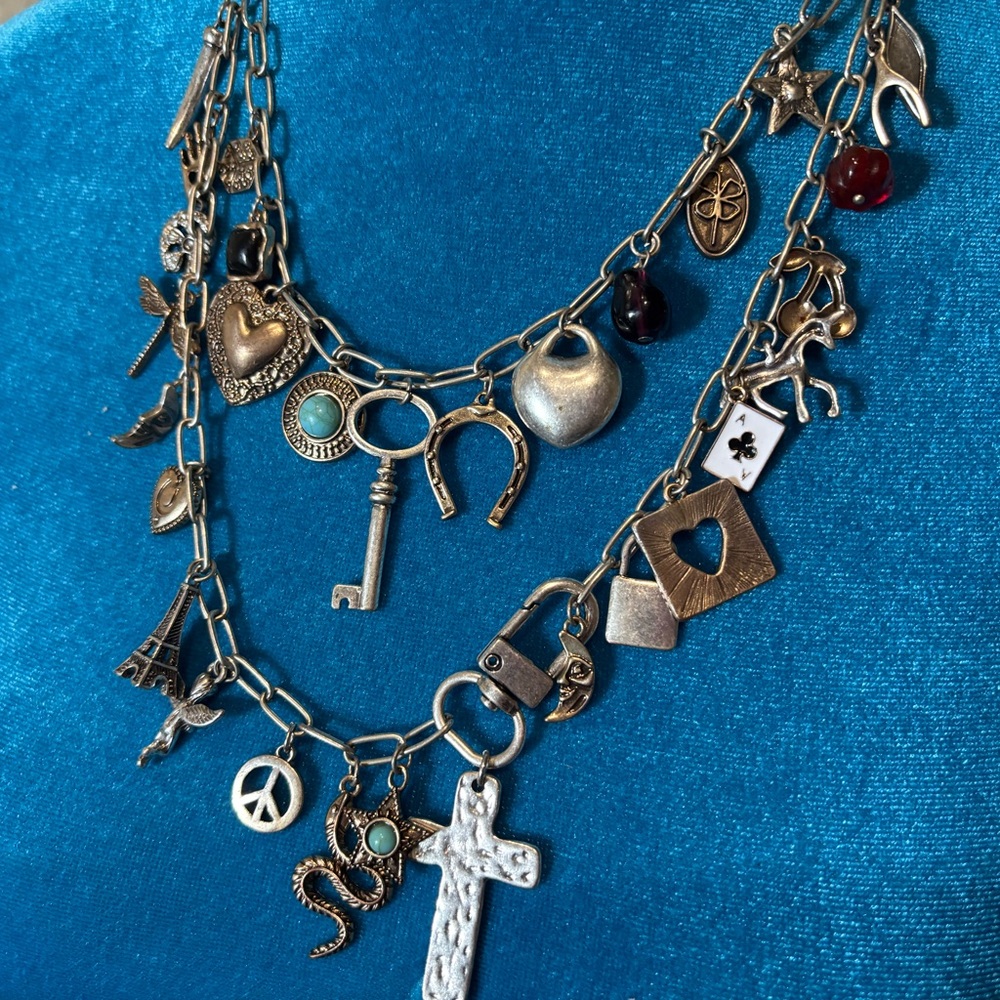 Free People Silver Charm Necklace with Turquoise Accents